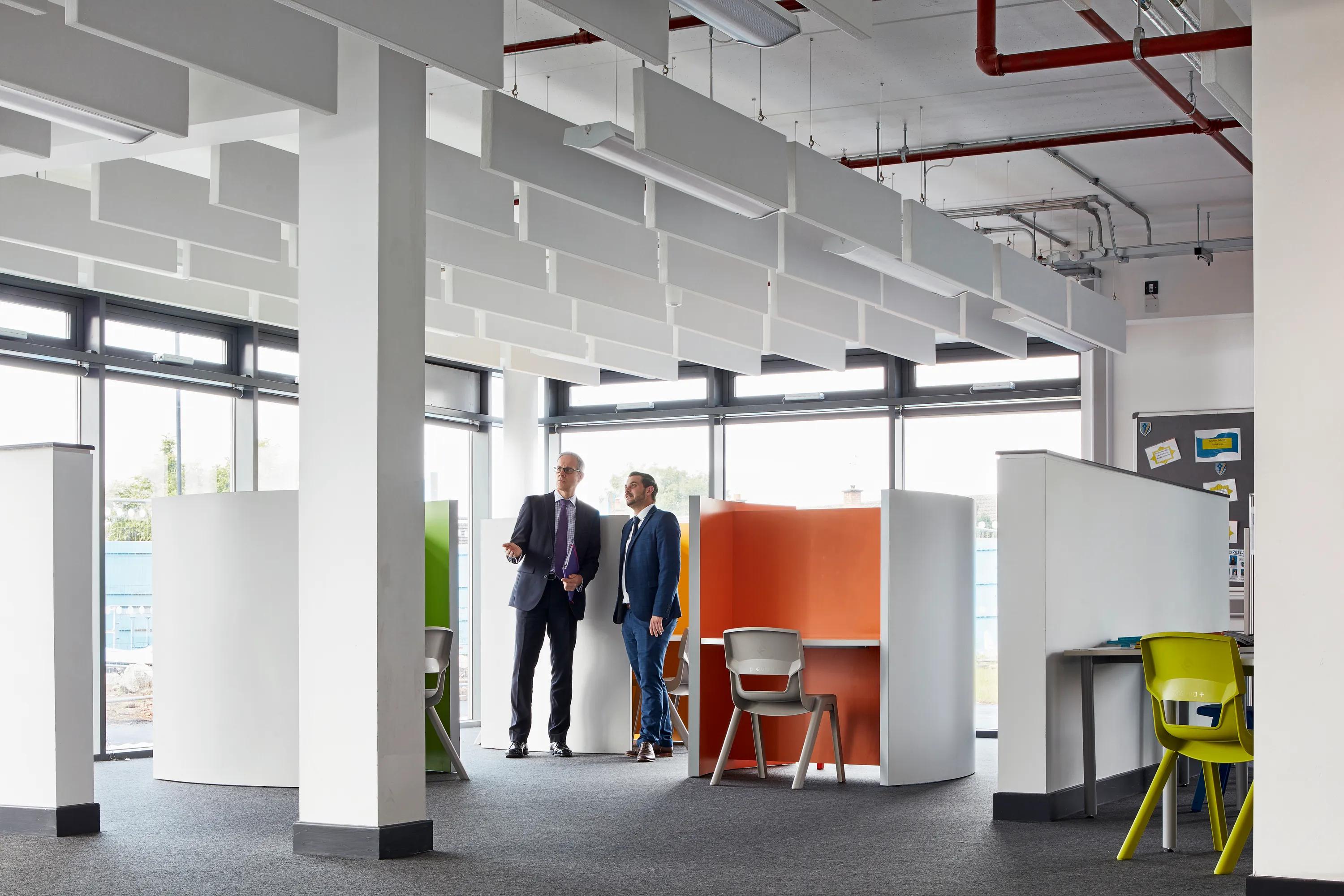 UK, Caldicot School, Building Design Partnership, School, Rockfon Contour Baffles, 1200x300, white