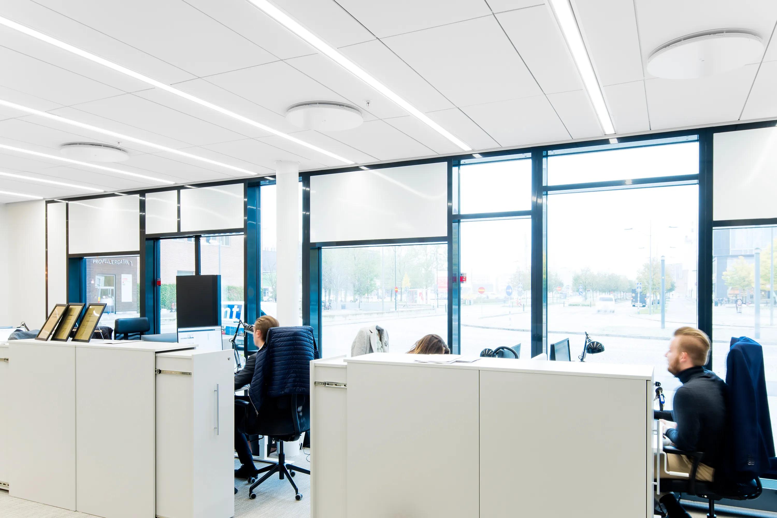 A Rockfon Chicago Metallic suspended ceiling grid.