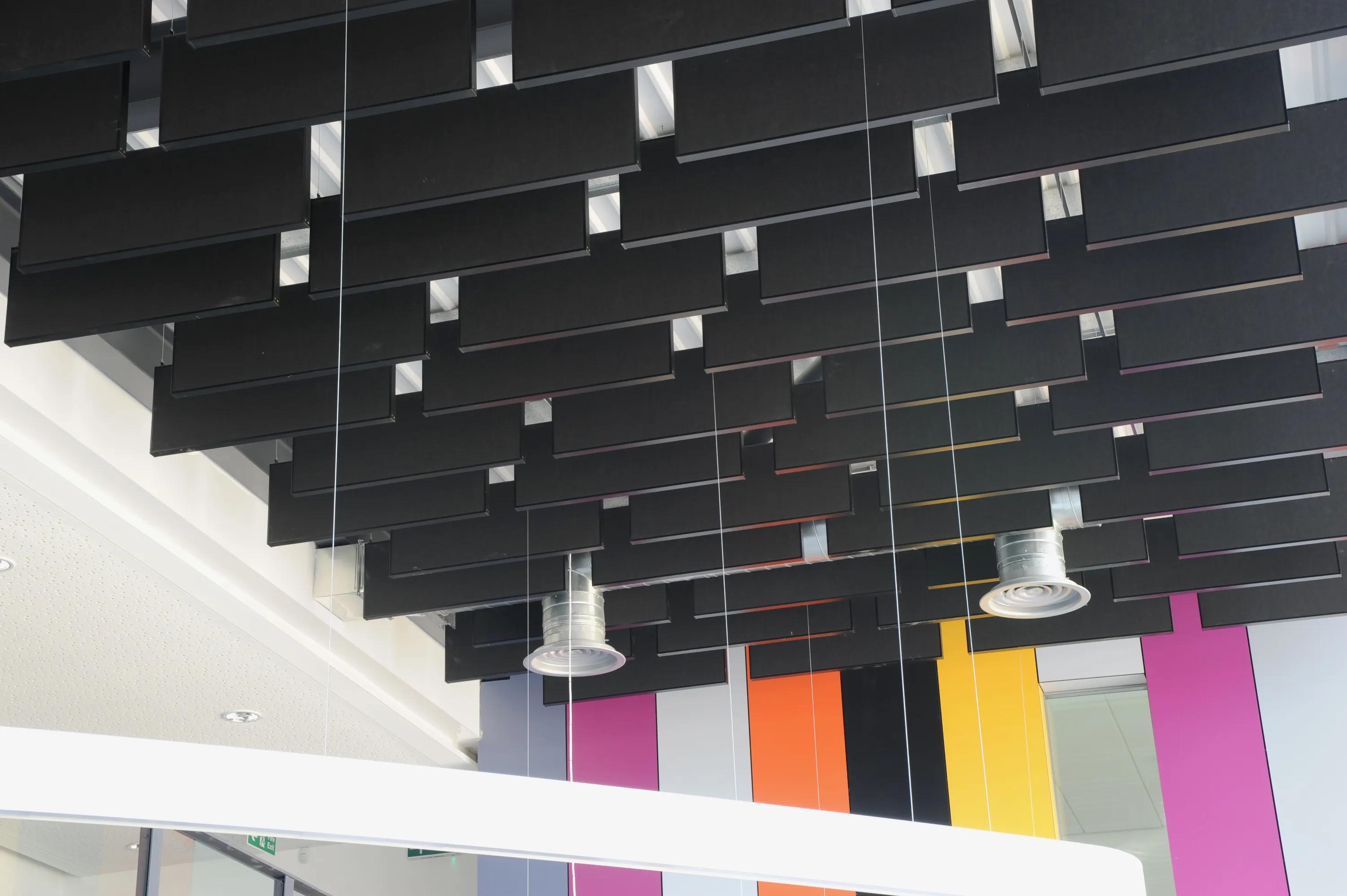 Rockfon black ceiling baffles at Futures Community College in Plymouth