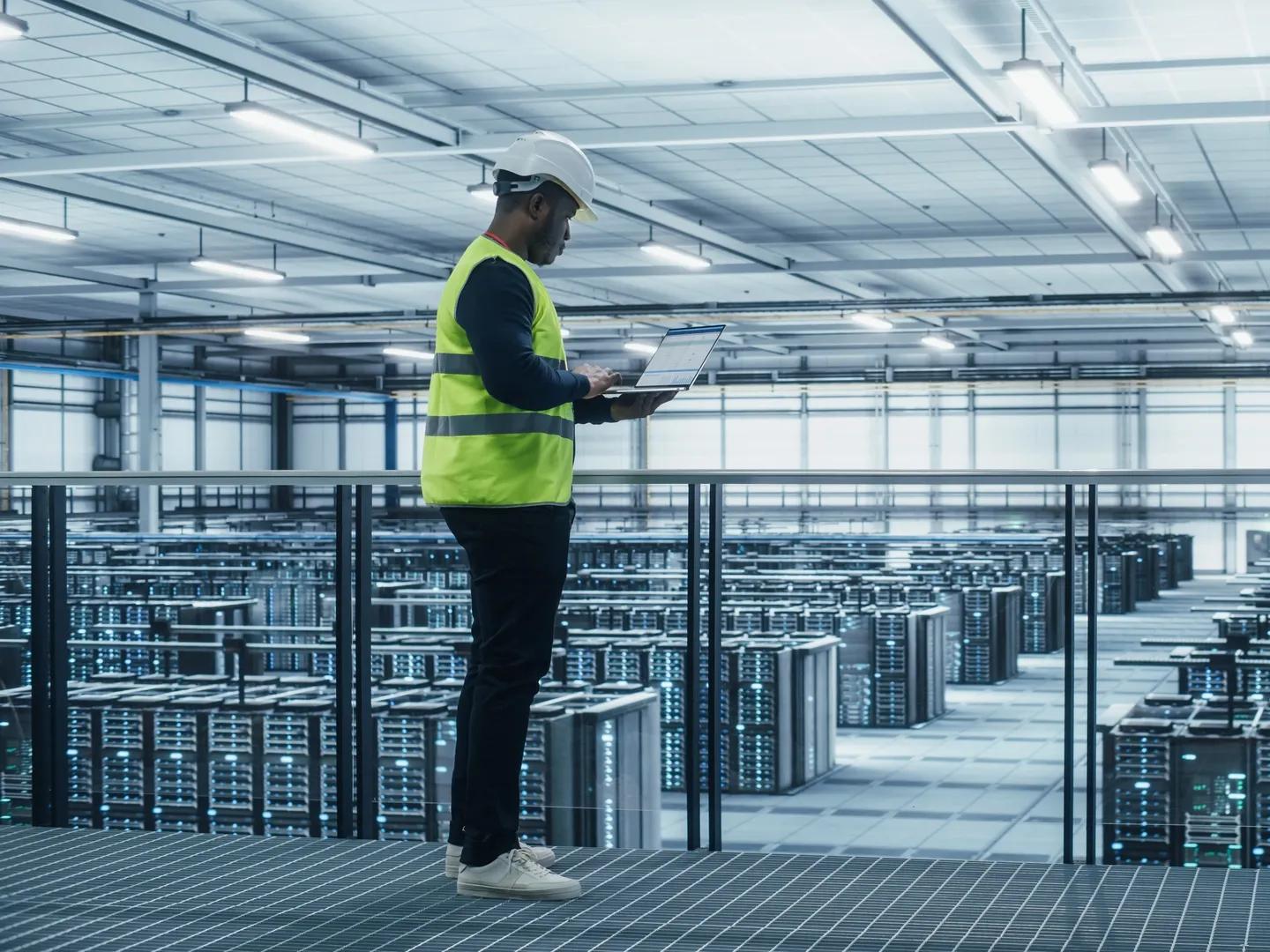 A warehouse storage facility with optimised acoustics using acoustic ceiling solutions.