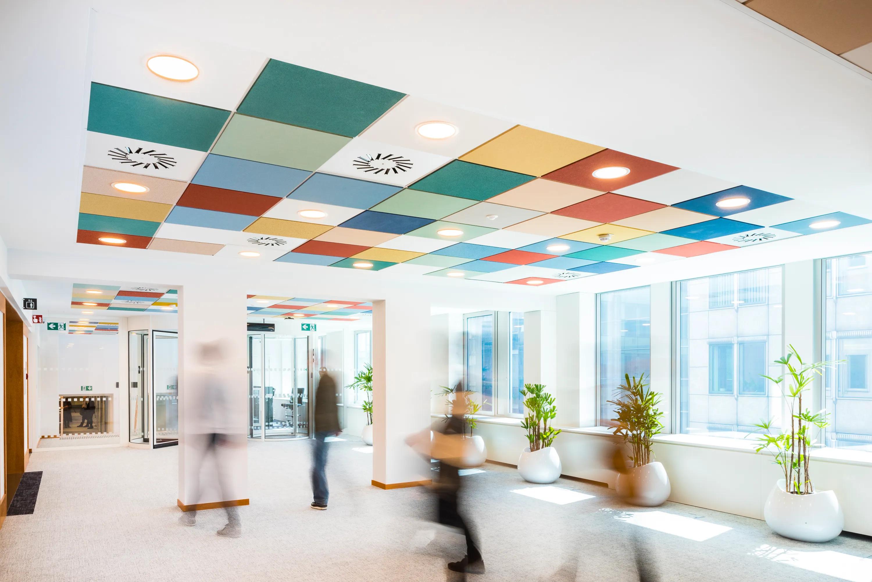Rainbow colourful checkered ceiling design