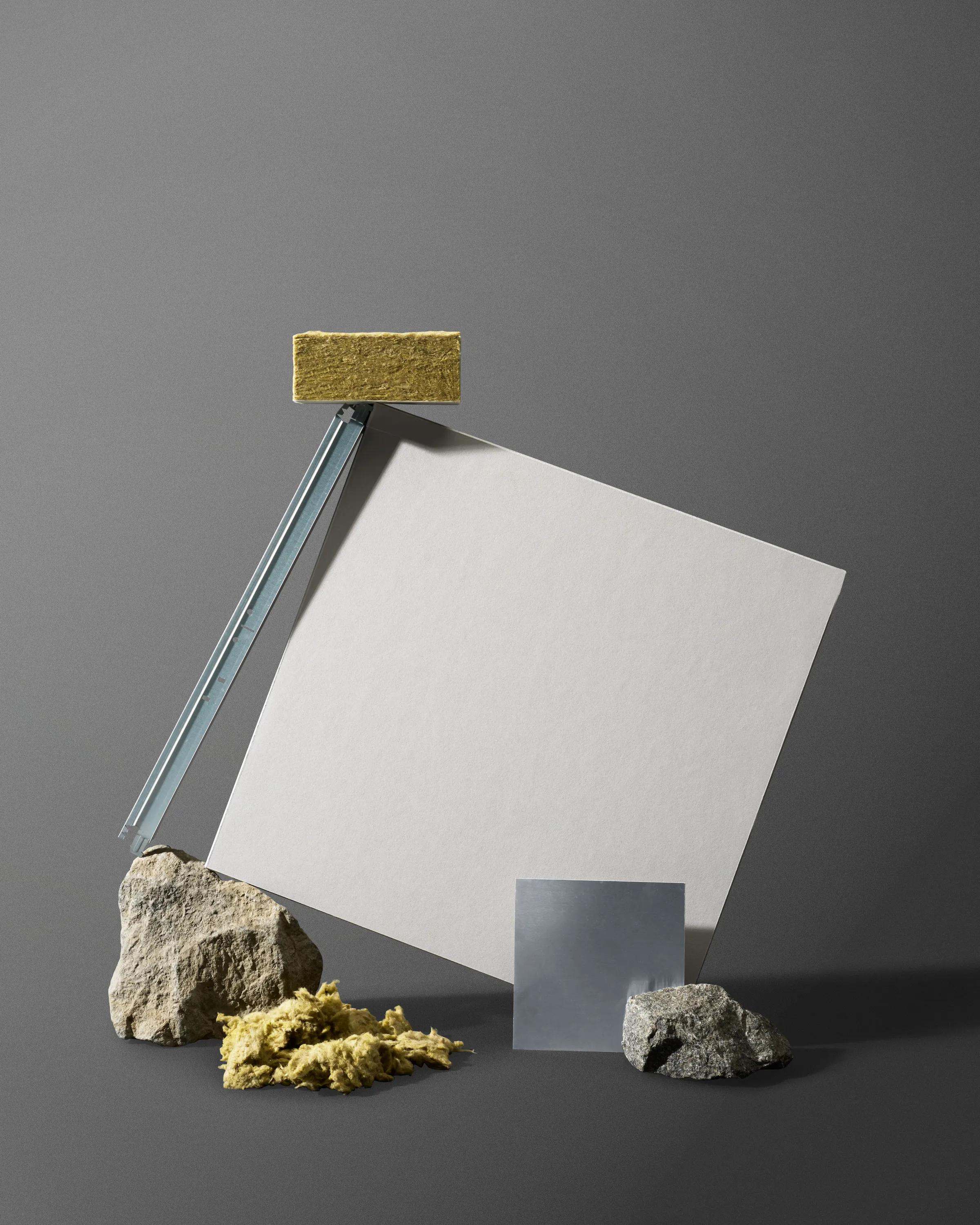 Close-up view of Rockfon acoustic ceiling tiles.