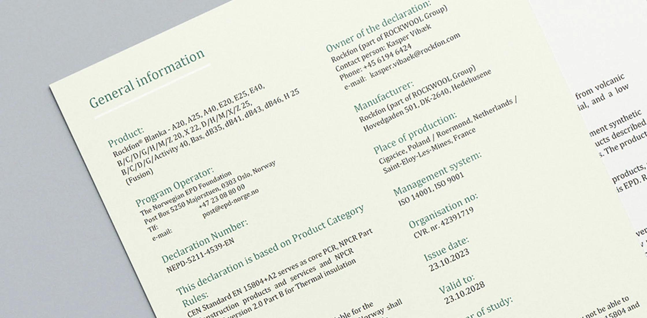 Environmental Product Declarations | Ceiling & Wall | Rockfon
