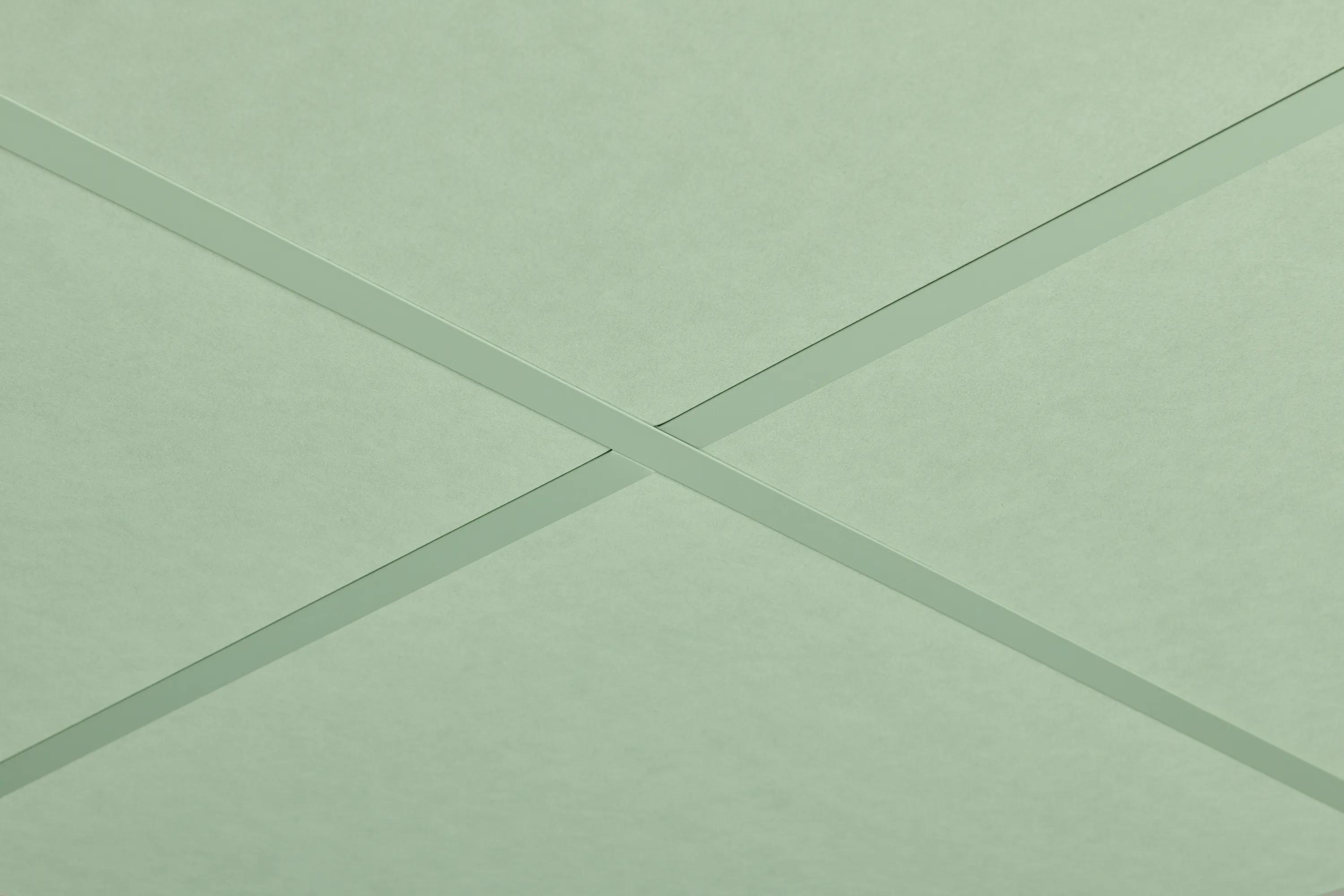 A Rockfon Chicago Metallic suspended ceiling grid.