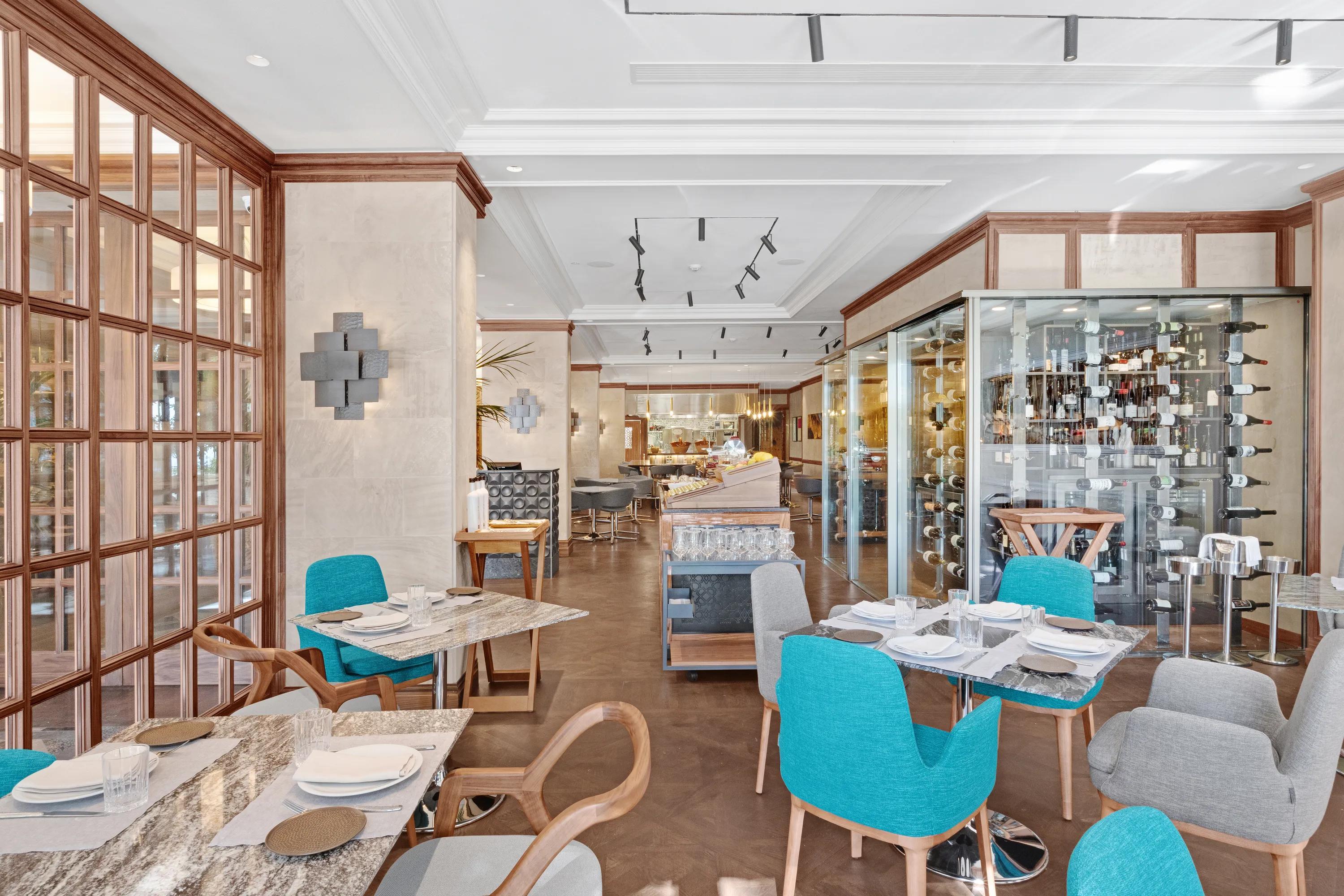 Dins Santi Taura in Mallorca, Spain with white seamless restaurant ceiling design