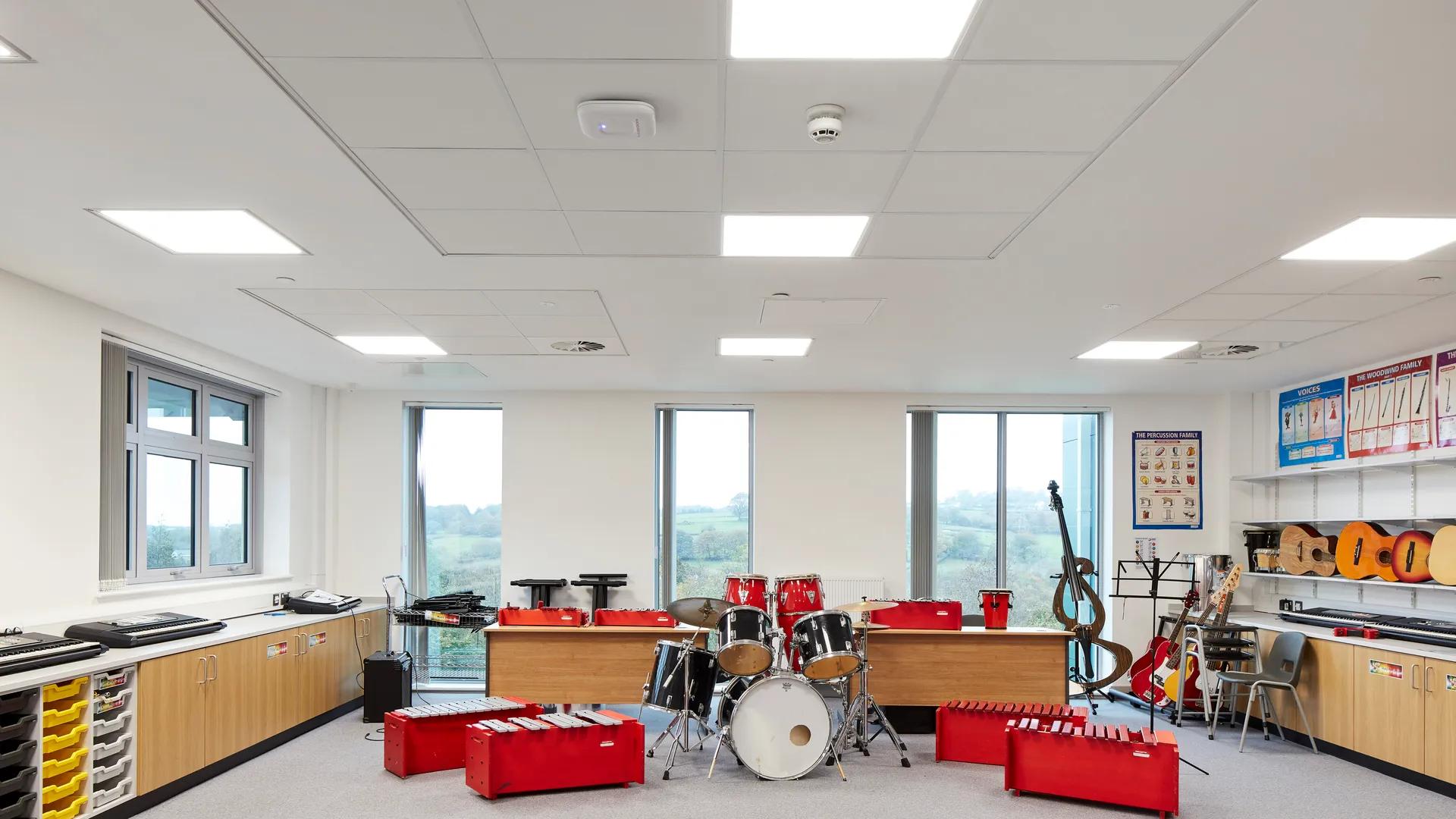 music room with white ceiling design