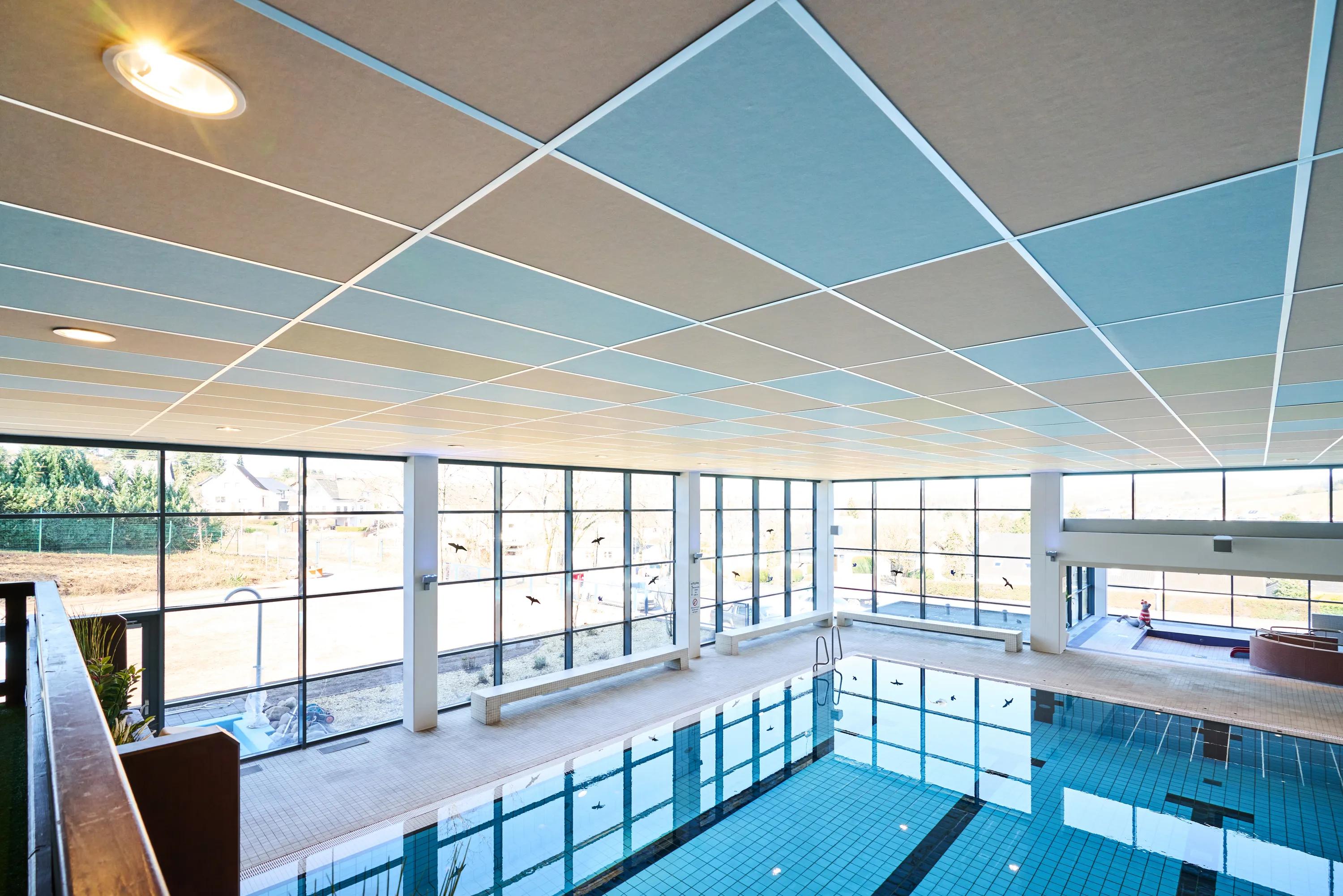 Checkered ceiling at a swimming pool
