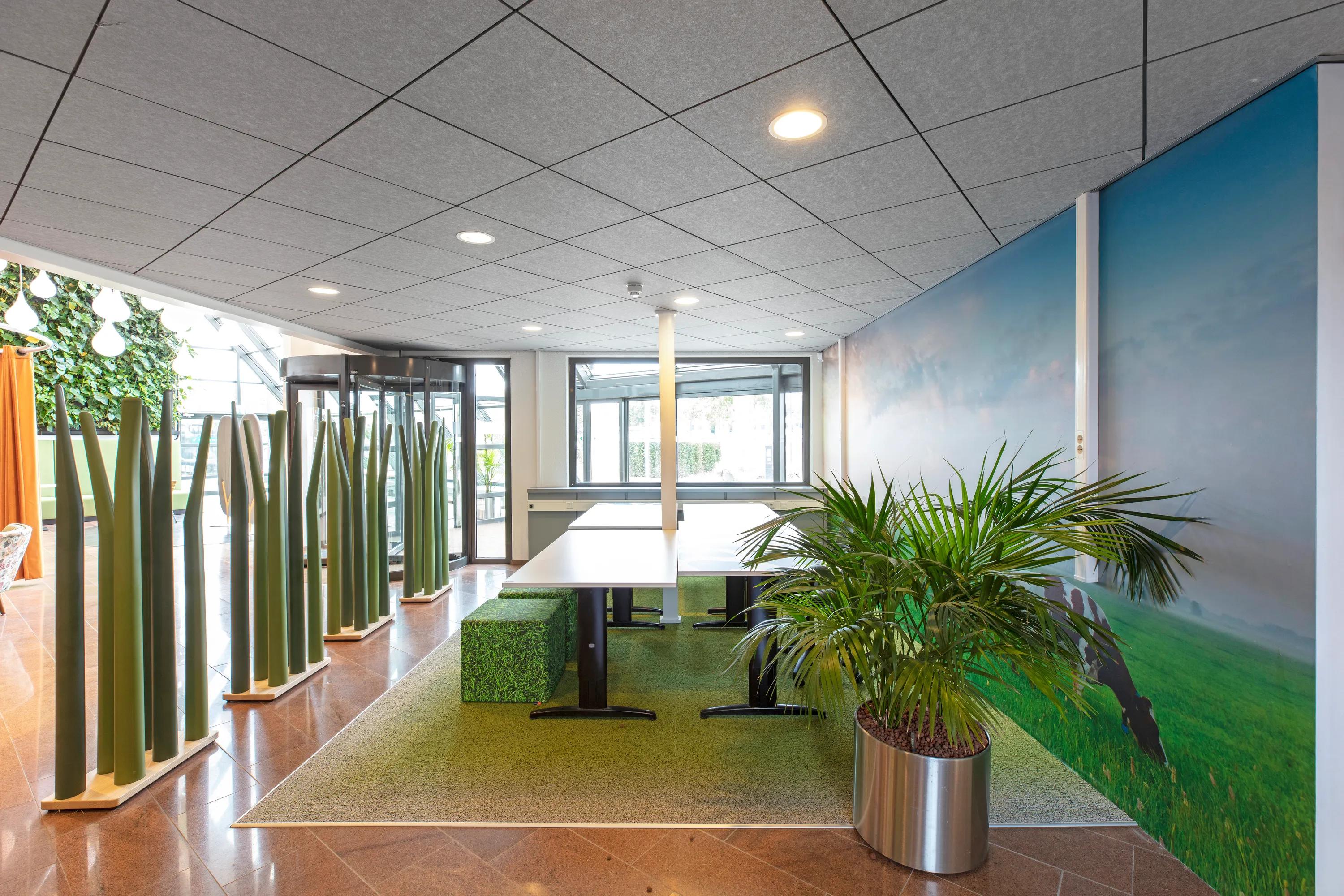 Grey ceiling tiles installed in a space