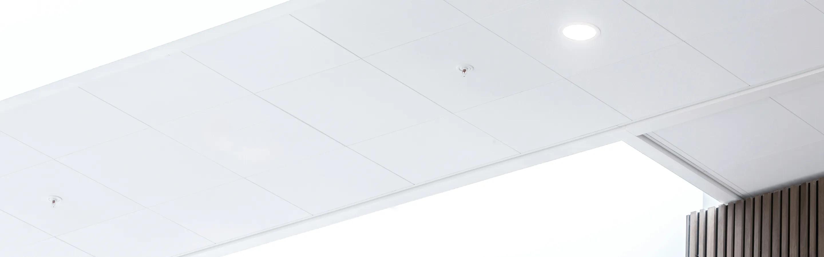 Close-up view of Rockfon acoustic ceiling tiles.