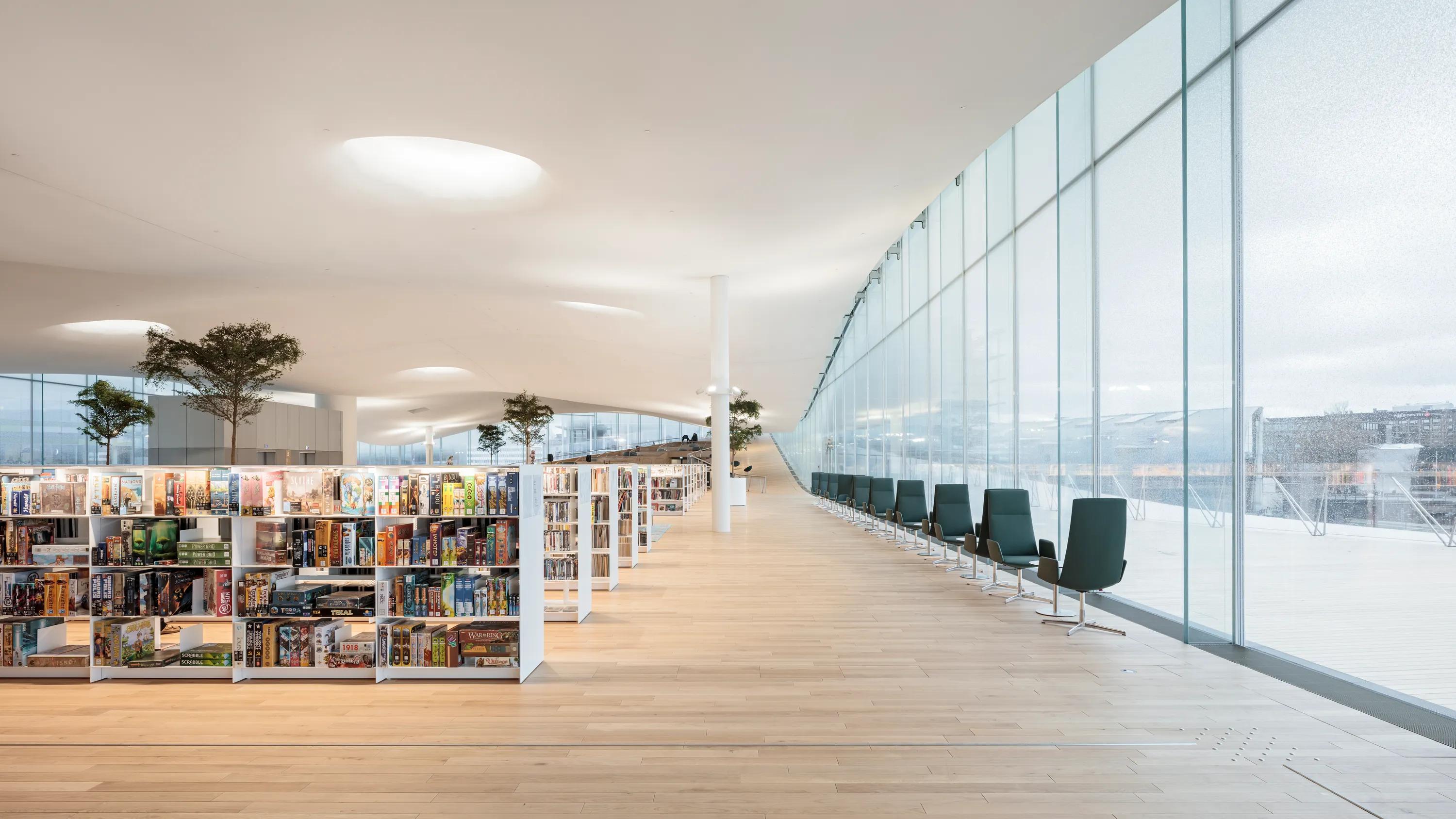 undulating acoustic ceiling design at a library