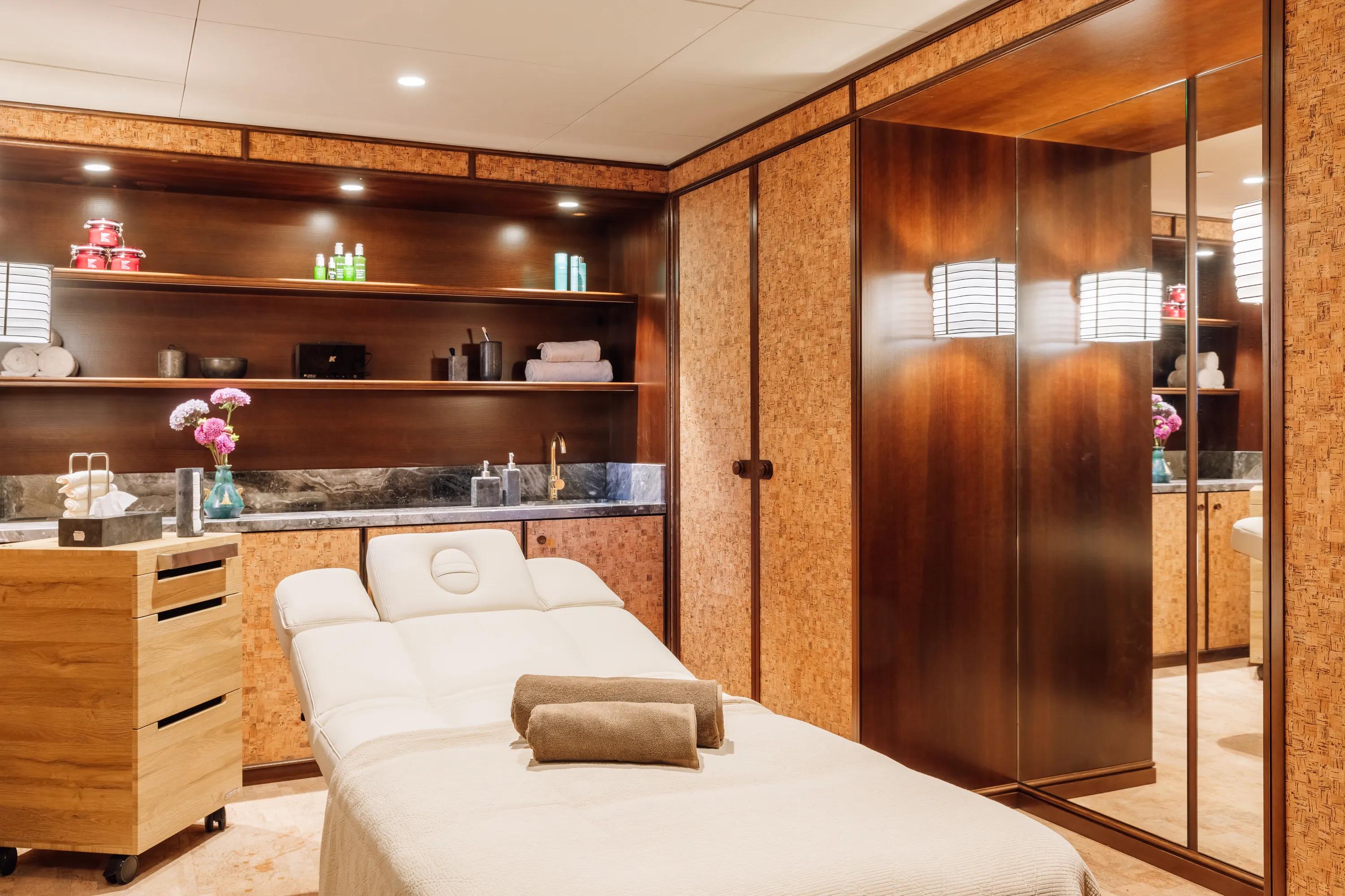 Wellness spa centre acoustics optimised with acoustic ceiling design.