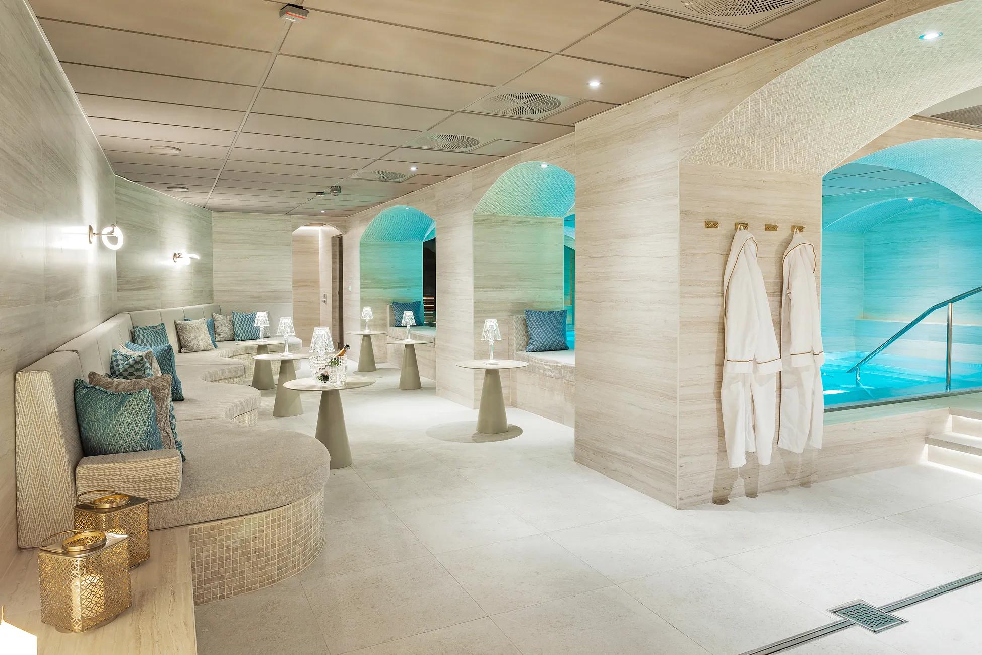 Wellness spa centre acoustics optimised with acoustic ceiling design.