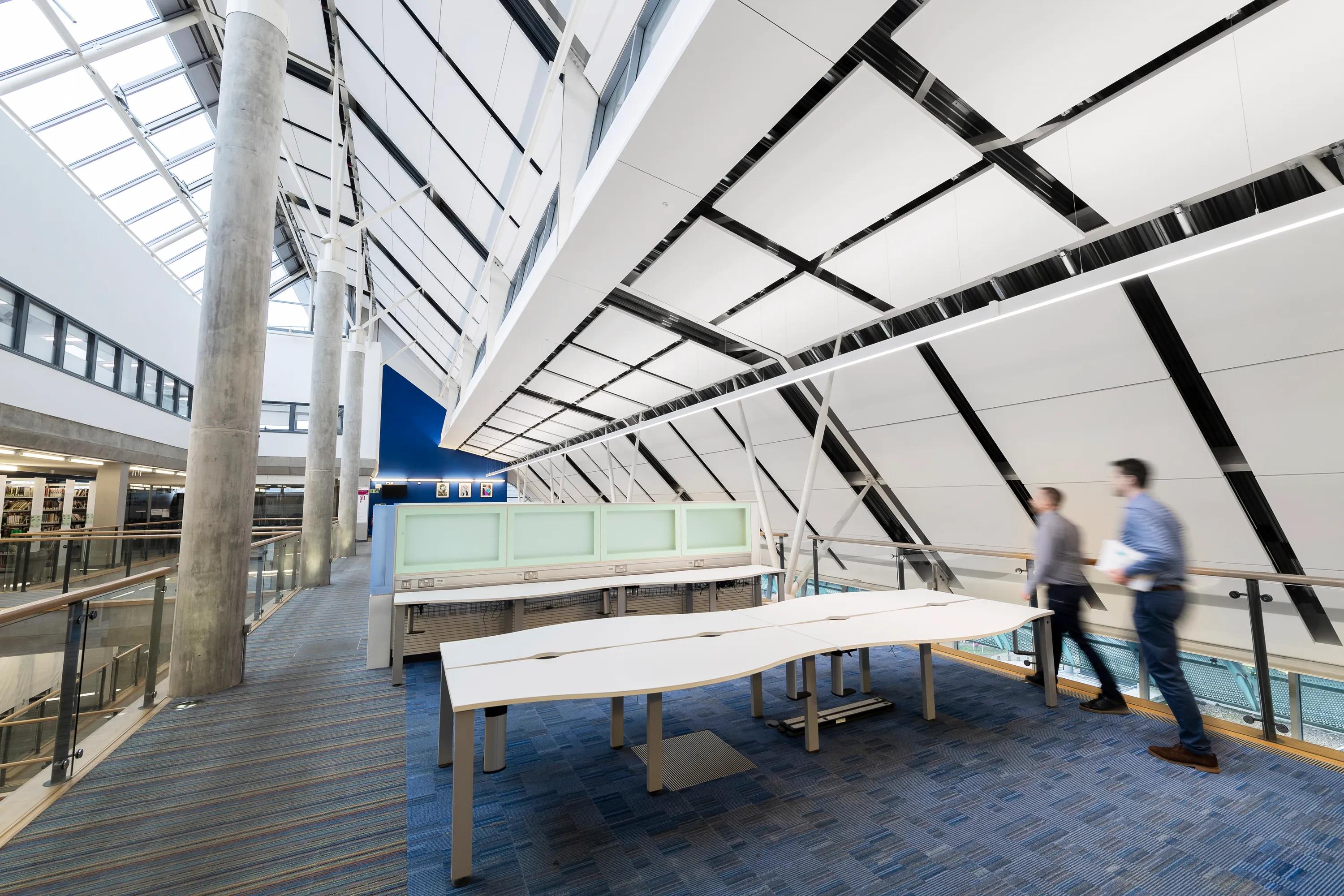 Library acoustics optimised with acoustic design.