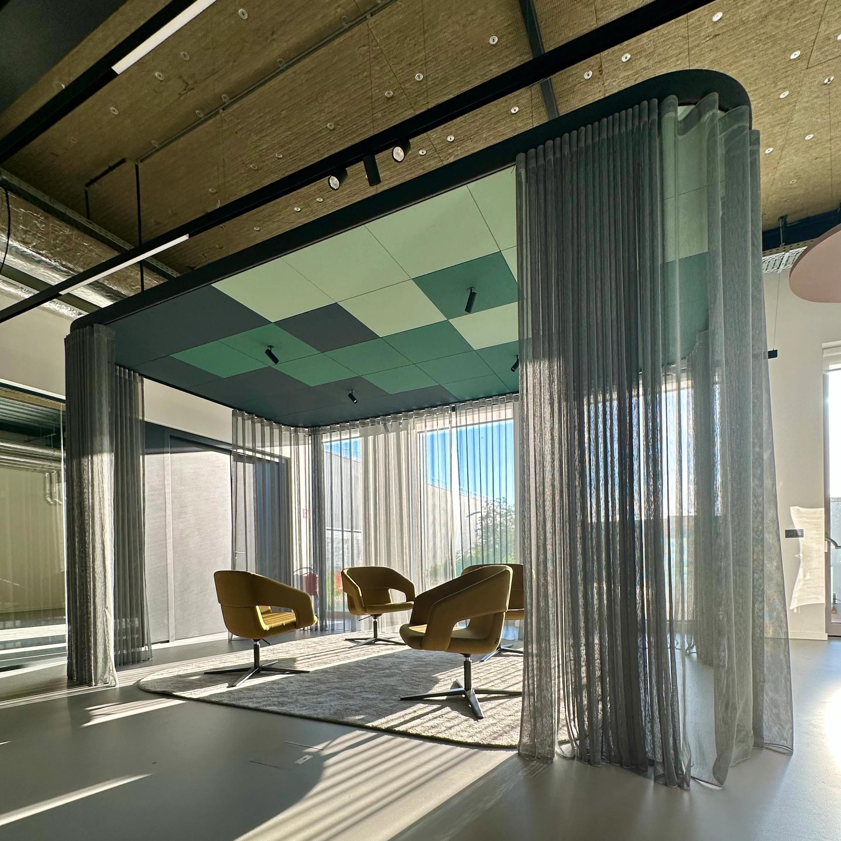 A green checkered ceiling design