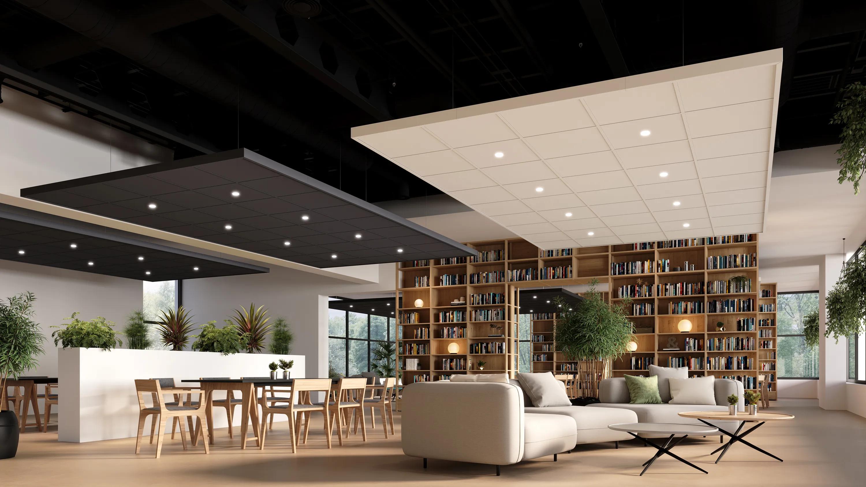 Floating acoustic rafts in white and black